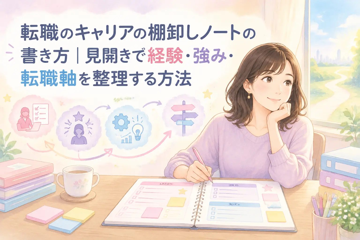 転職準備のためノートを書く女性