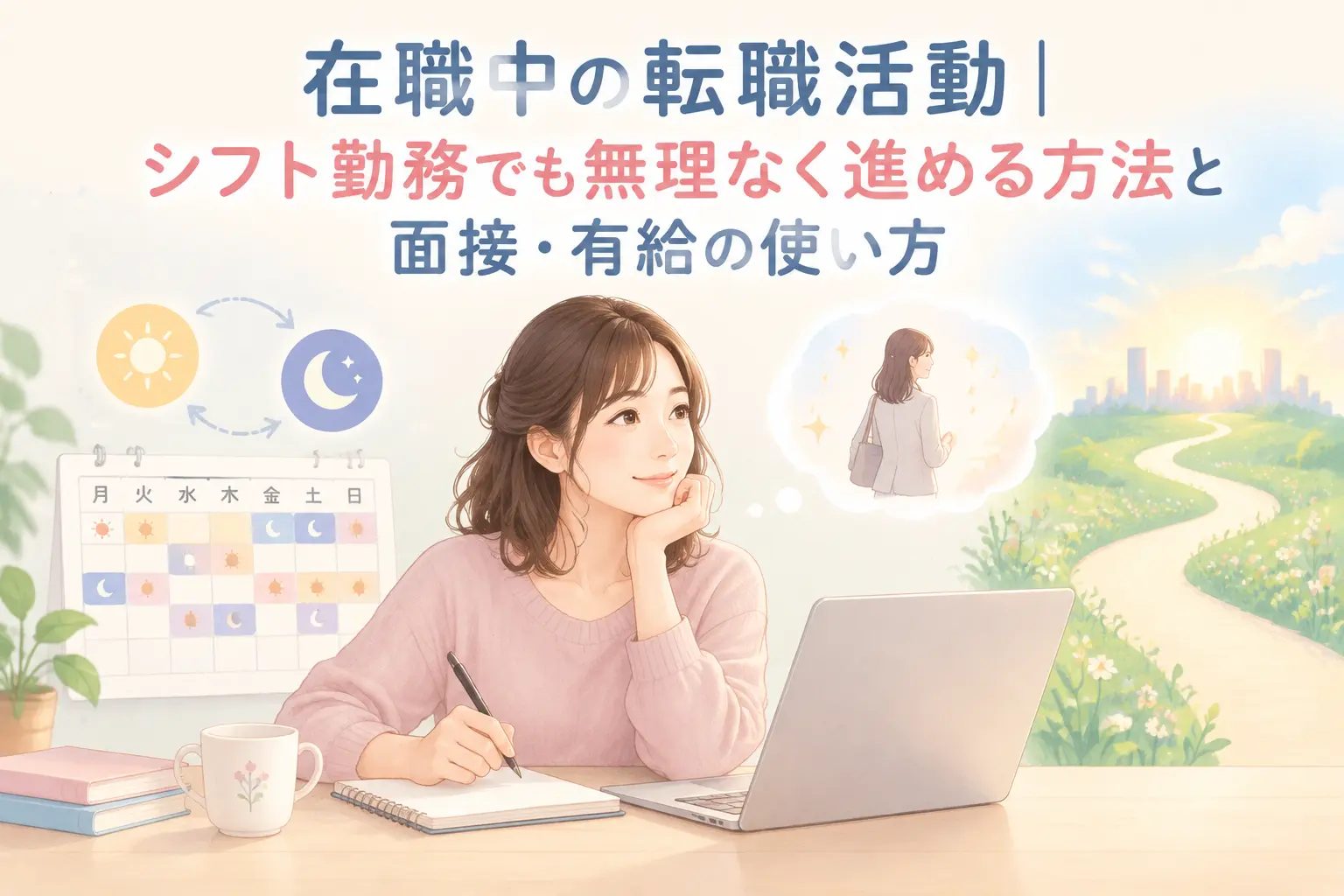 シフト勤務中の転職活動を計画する女性