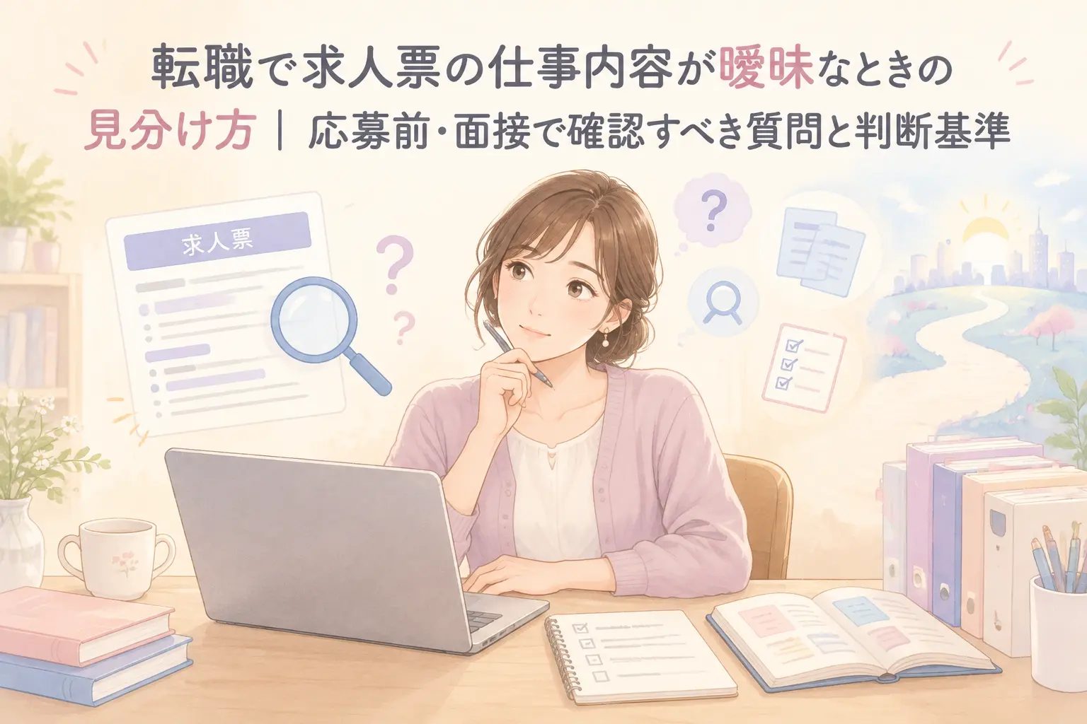 曖昧な求人票を確認する女性
